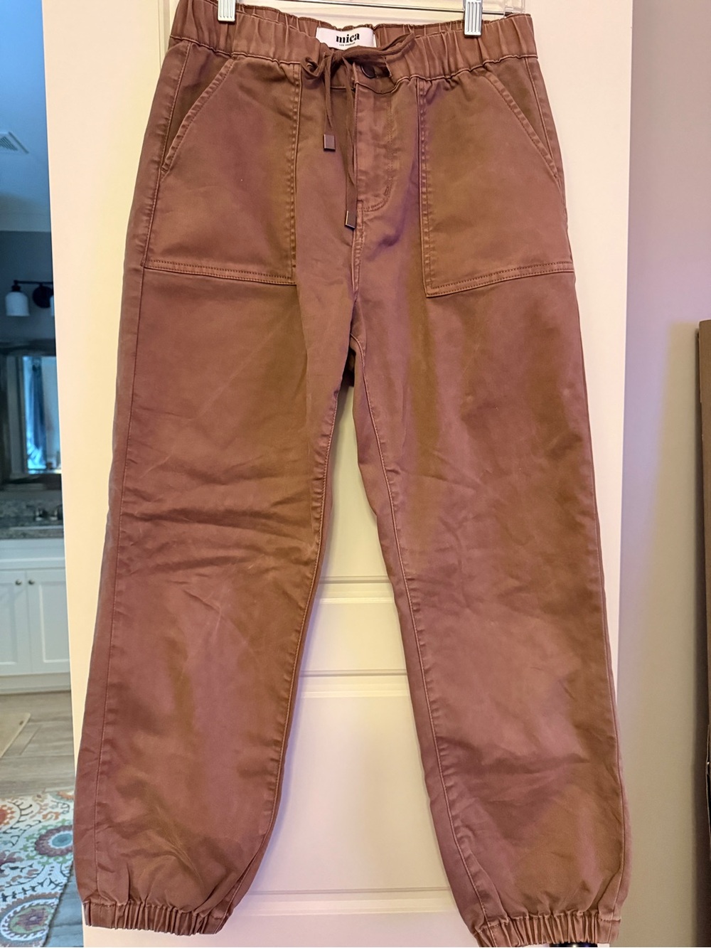 Nica Cropped Drawstring Ankle Pants in Brown